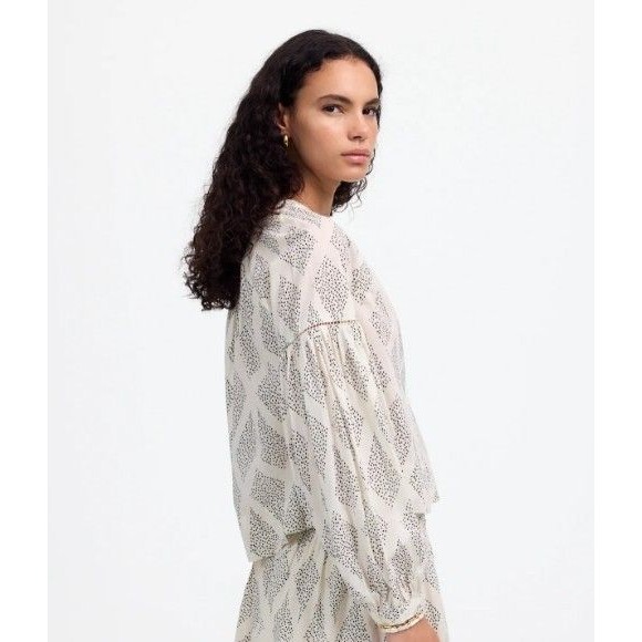 Madewell Shirred Balloon-Sleeve Top Women’s Large White Black Dot Cotton Boho - Picture 2 of 13